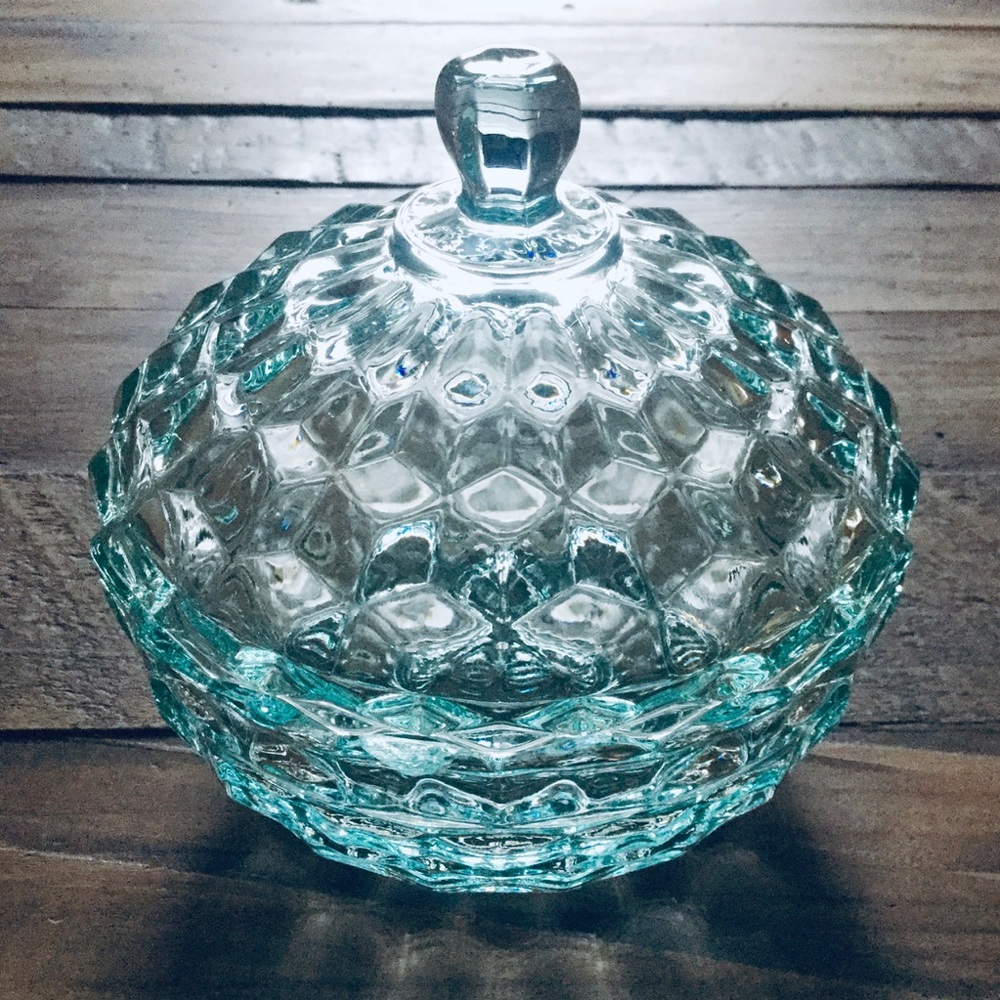 SOLD Vintage Turquoise Tinted Candy / Trinket Dish